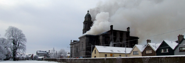 St. Mels Cathederal on fire. Image: www.LongfordParish.com