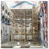 06 Scaffolding in place on the sanctuary June - July 2011 to allow plaster work trials at ceiling level