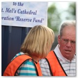 22 John Moloney and Mary Donlon in conversation at the Catheral Restoration stand